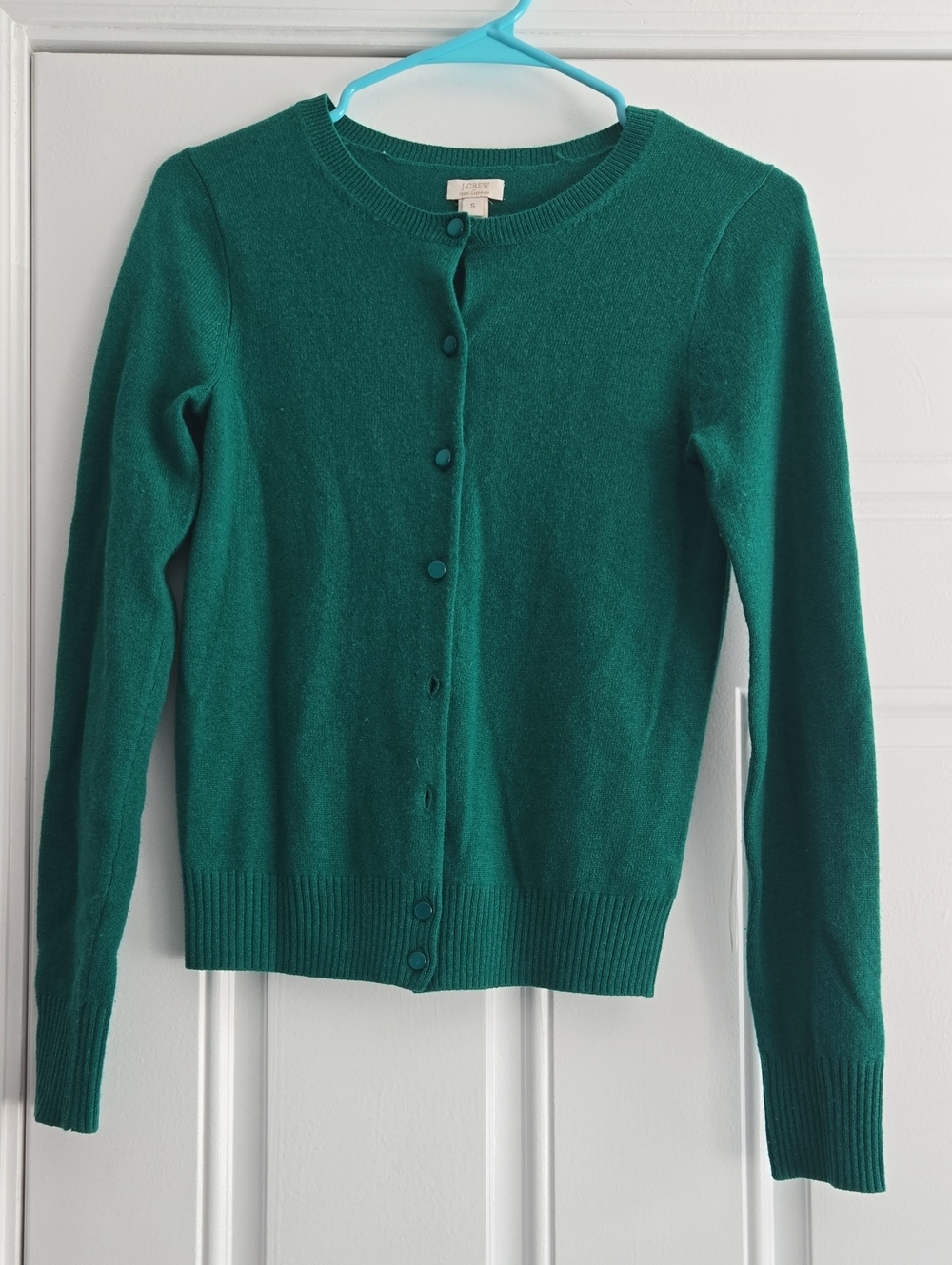 J. Crew Green Crewneck Cashmere Cardigan S